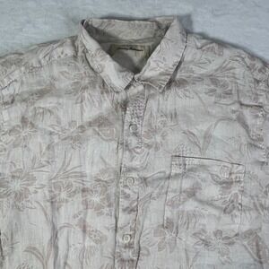 Tommy Bahama Button Down Shirt XL 100% Linen Hawaiian Themed Floral Short Sleeve